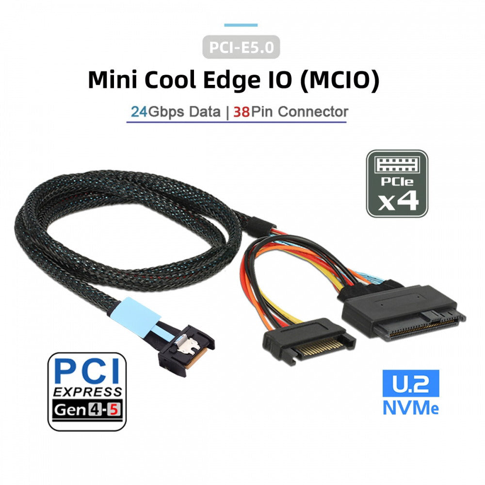 MCIO 4x Mini Cool Edge IO to U.2 SFF-8639 NVME PCIe PCI-Express Cable for Mainboard SSD SF-081