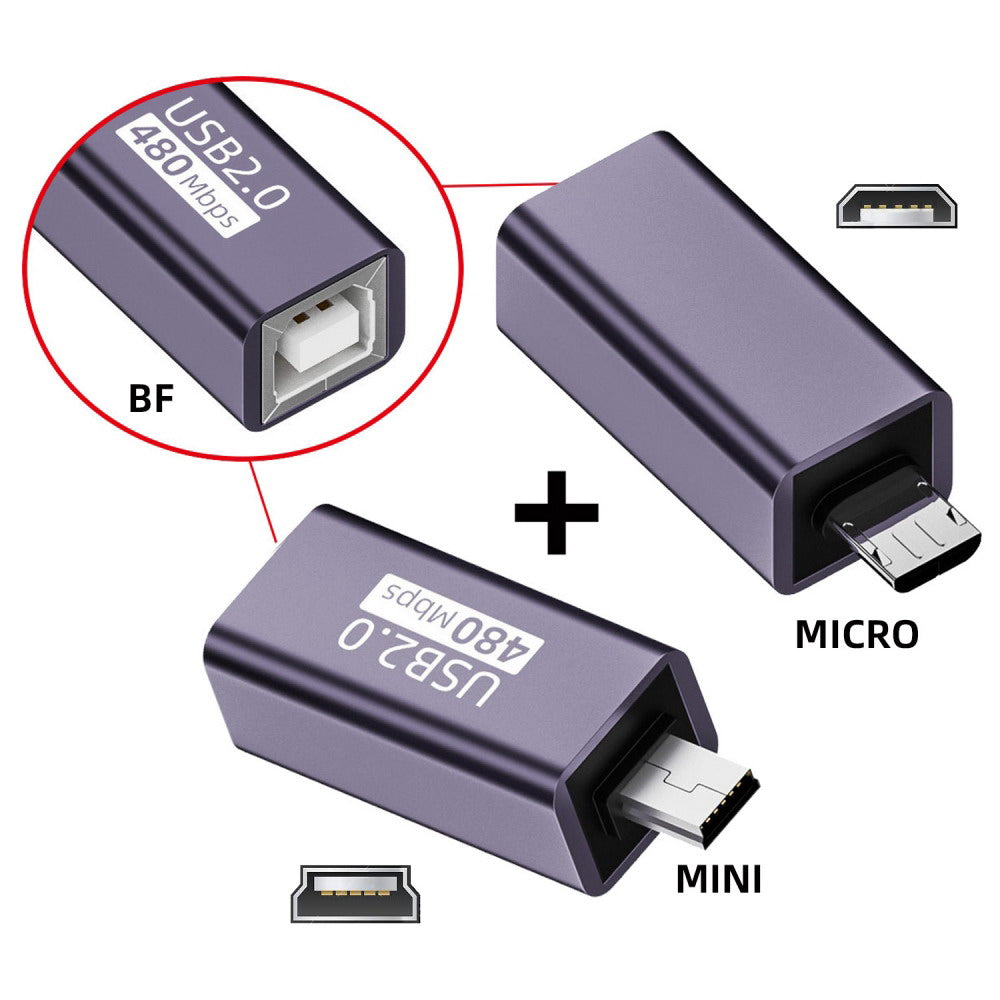 2pcs/lot USB 2.0 B Type Female to Mini USB & Micro Male Extension Adapter for Printer Phone Disk U2-010-MM