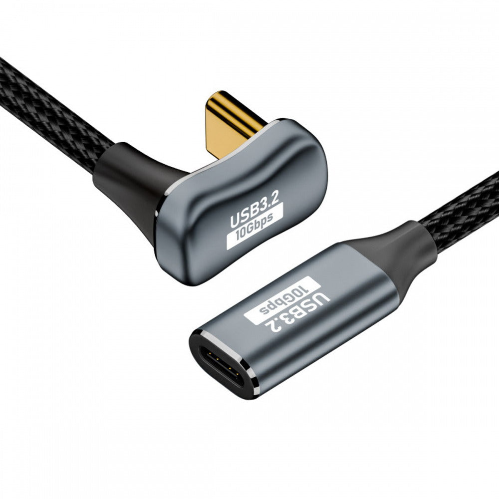 Opposite U Shape Back Angled USB-C USB 3.1 Type C Male to Female Extension Data Cable 10Gbps 100W with Sleeve UC-058-OS