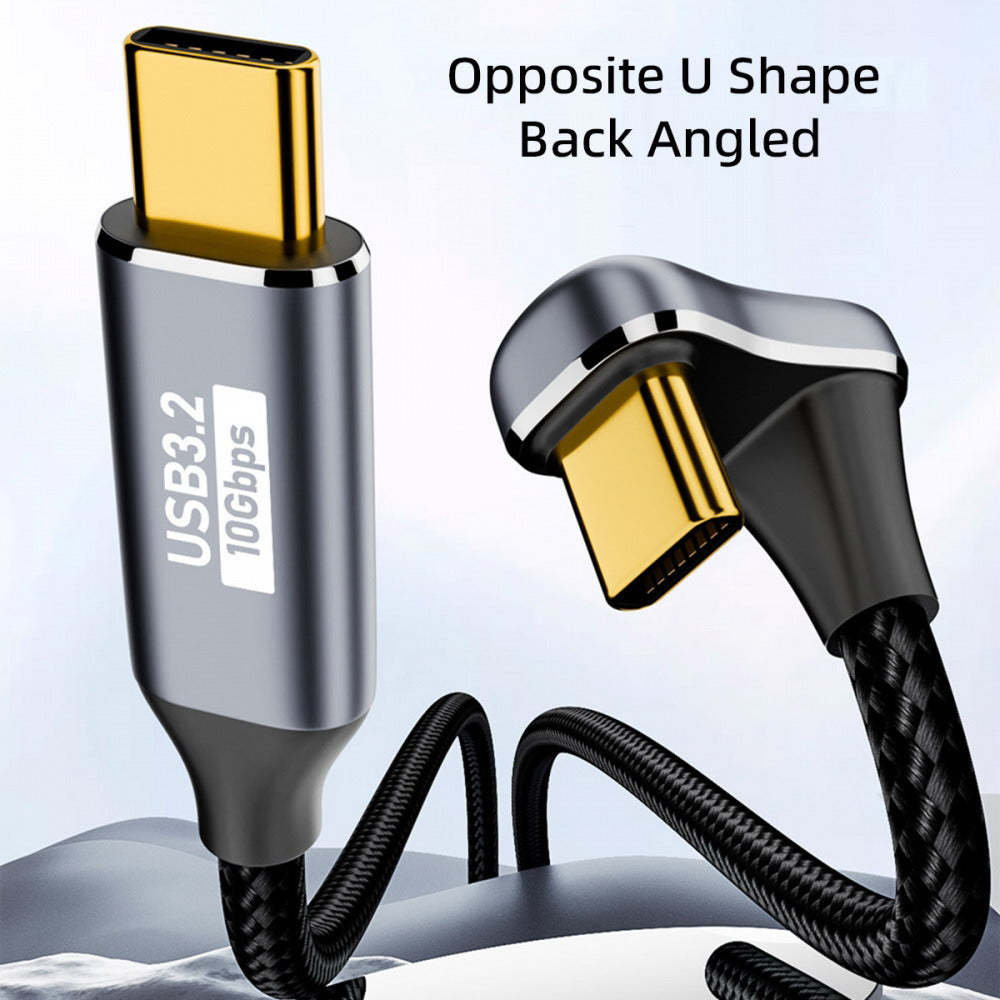 Opposite U Shape Back Angled USB-C USB 3.1 Type C Male to Male Extension Data Cable 10Gbps 100W with Sleeve UC-064-OS