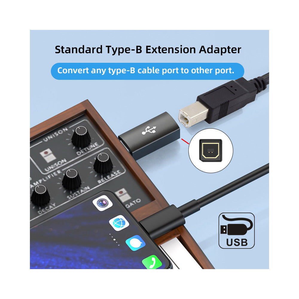 2pcs/lot USB 2.0 B Type Female to Type-C Male Angled & Straight Extension Adapter for Printer Phone Disk U2-010-CM