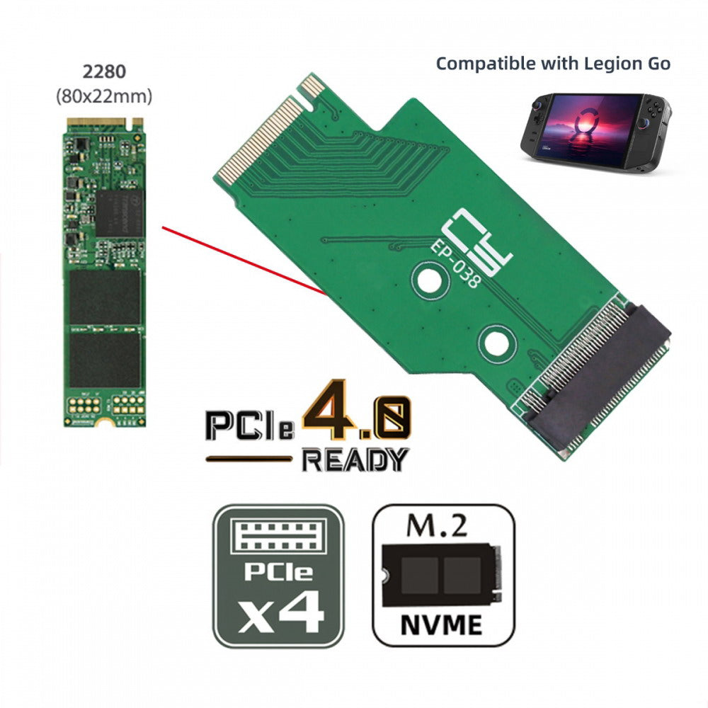 NGFF NVME M-Key 22x42mm to 22x80mm Male to Female Extension SSD Adapter Compatible with Legion Go Game Boy EP-038