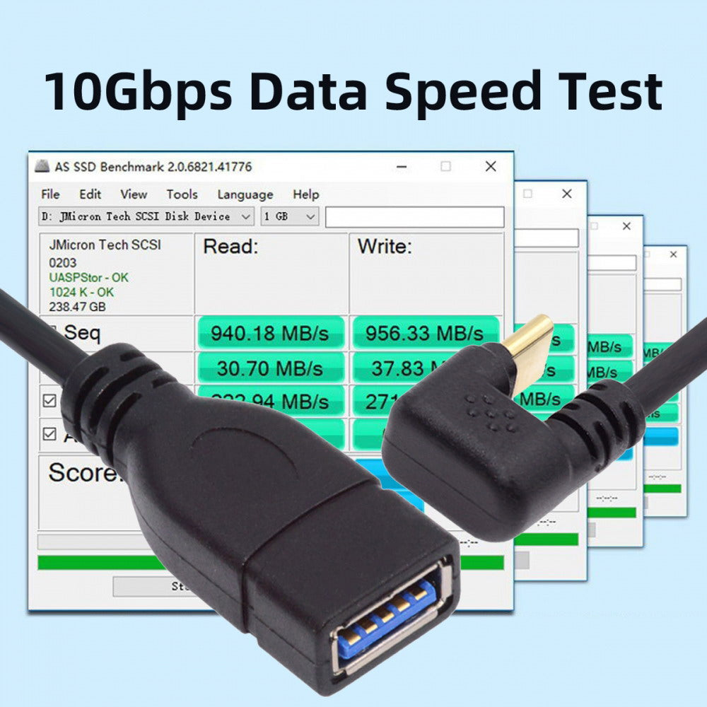 USB-C USB 3.1 Type-C Male to USB 3.0-A Female 10Gbps OTG Data Power Cable Opposite U Shape Back Angled UC-200-OS