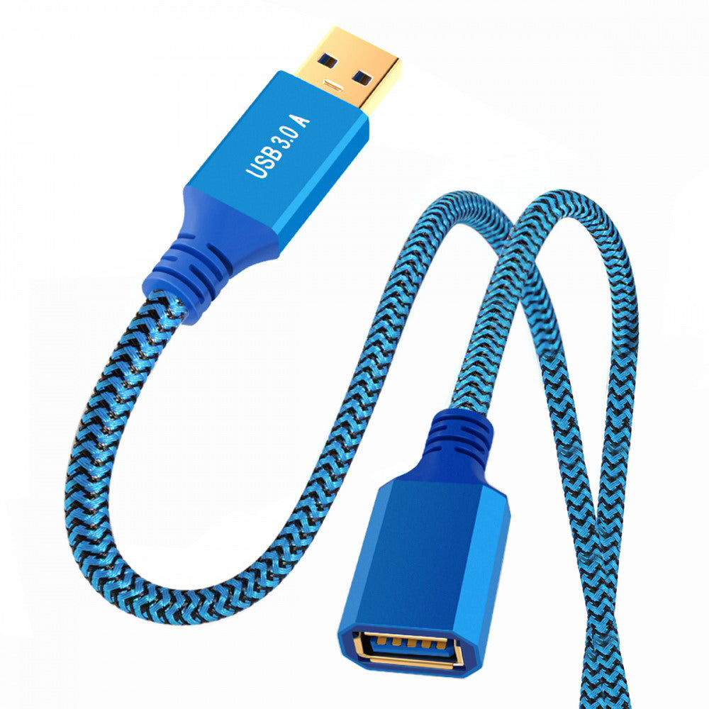 USB 3.0 Type-A Male to USB3.0 A Female Cable Extension Blue Sleeve 5Gbps for Disk SSD Camera Data U3-085-AF