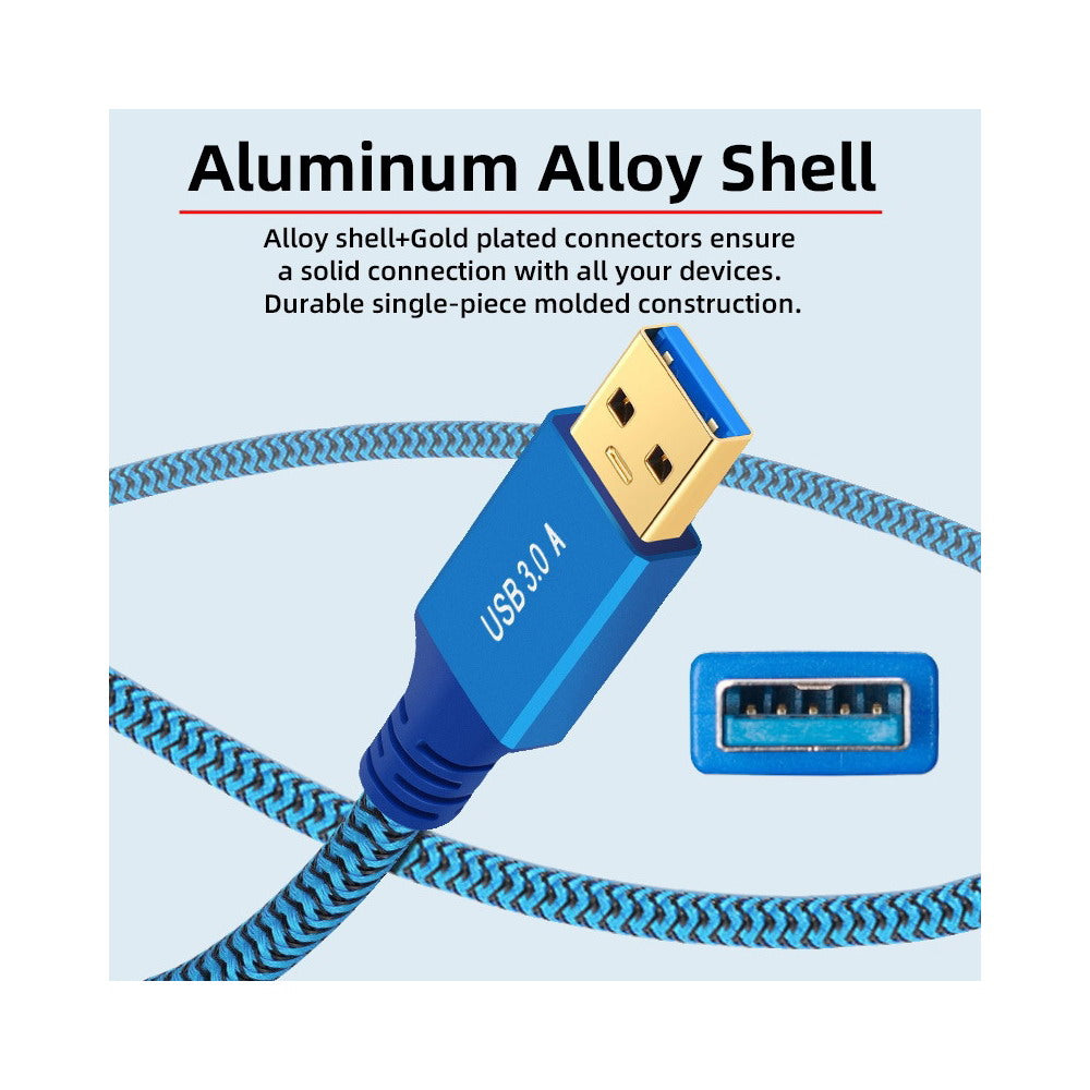 USB 3.0 Type-A Male to USB3.0 A Female Cable Extension Blue Sleeve 5Gbps for Disk SSD Camera Data U3-085-AF