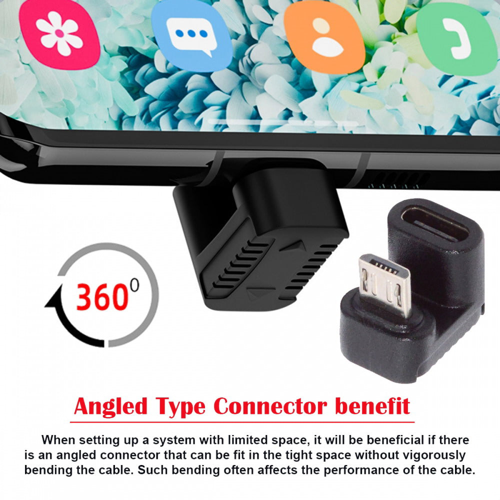 4pcs/lot USB-C USB2.0 Type C Female to Micro USB Male Power Data Adapter 360 Degree Opposite Down Back Angled UC-102-OS-4PCS