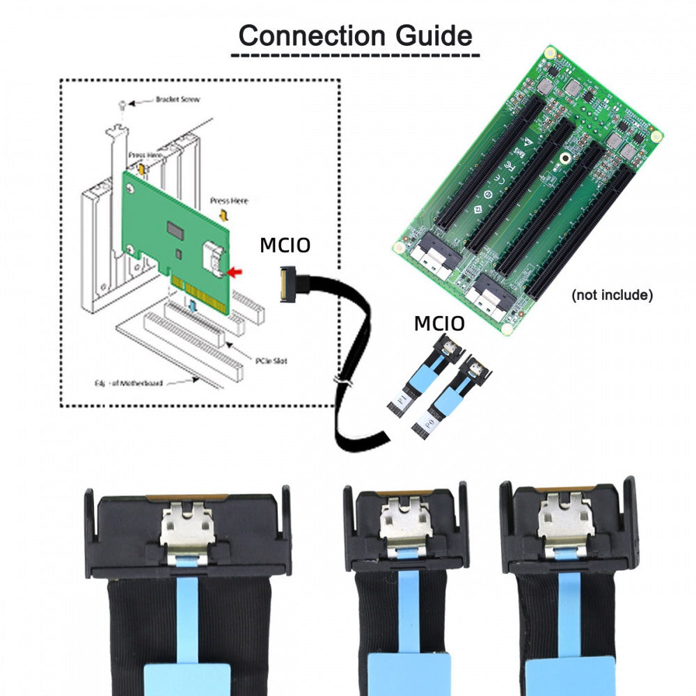 PCI-E 5.0 Mini Cool Edge IO MCIO STR PCI-E 8i 74Pin Male to Dual MCIO 38Pin Male Extender Cable 50cm SF-080