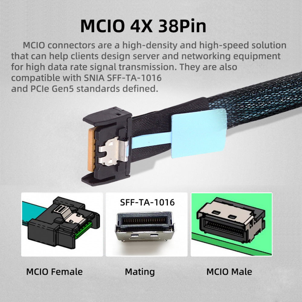 PCI-E 5.0 Mini Cool Edge IO MCIO STR PCI-E 8i 74Pin Male to Dual MCIO 38Pin Male Extender Cable 50cm SF-080