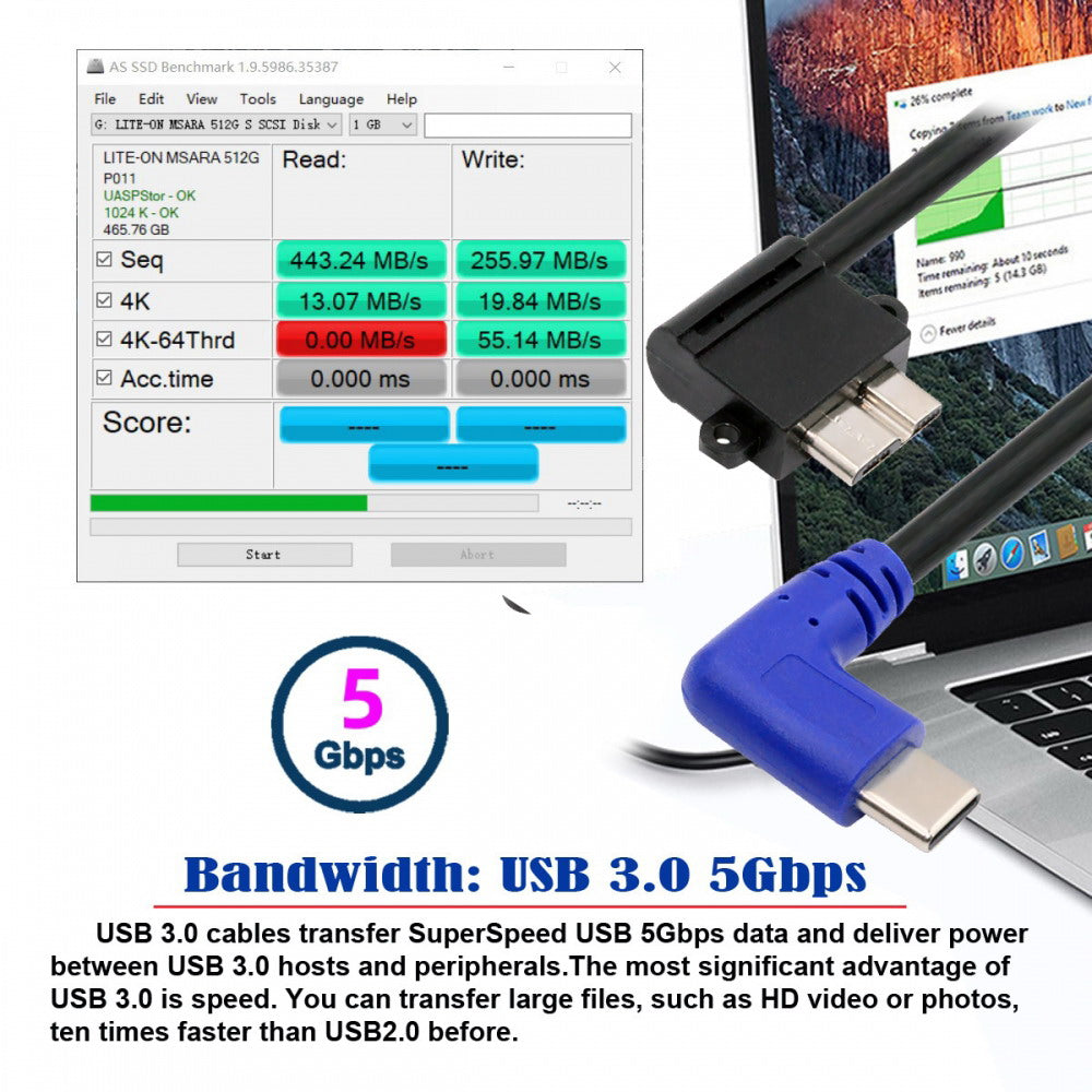 Angled USB-C Type-C Host to Micro USB3.0 90 Degree Right Angled for Industrial Camera Storage Phone UC-166