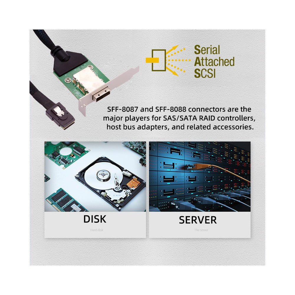 Internal Mini SAS SFF-8087 Male to External SFF-8088 Female Extension Cable PCBA With Low Profile Bracket SF-083-36PIN