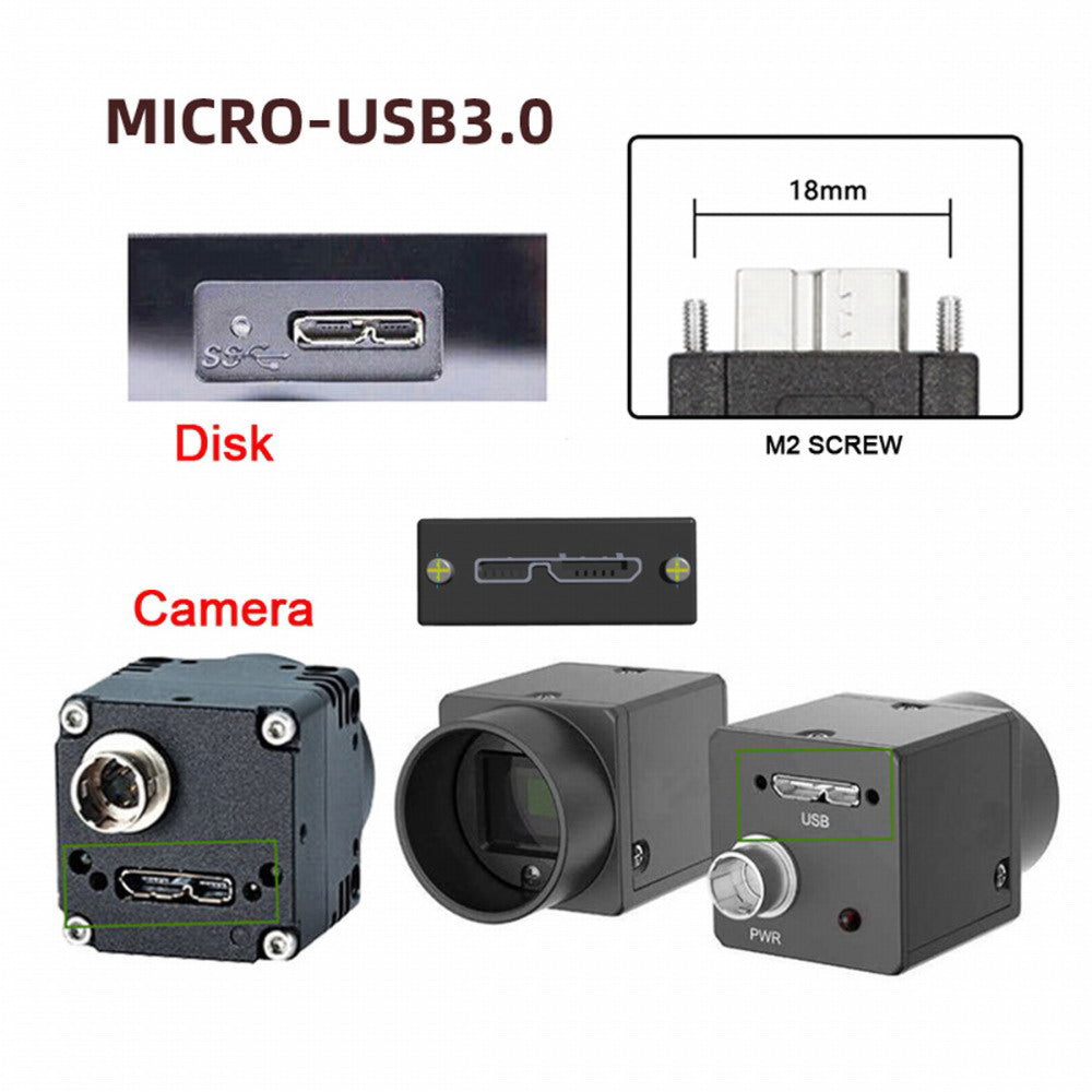 Down Angled 90 Degree USB 3.0 A Male to Micro-B 3.0 Plug Down Angled Locking Screw Panel Cable 25cm U3-078-DN