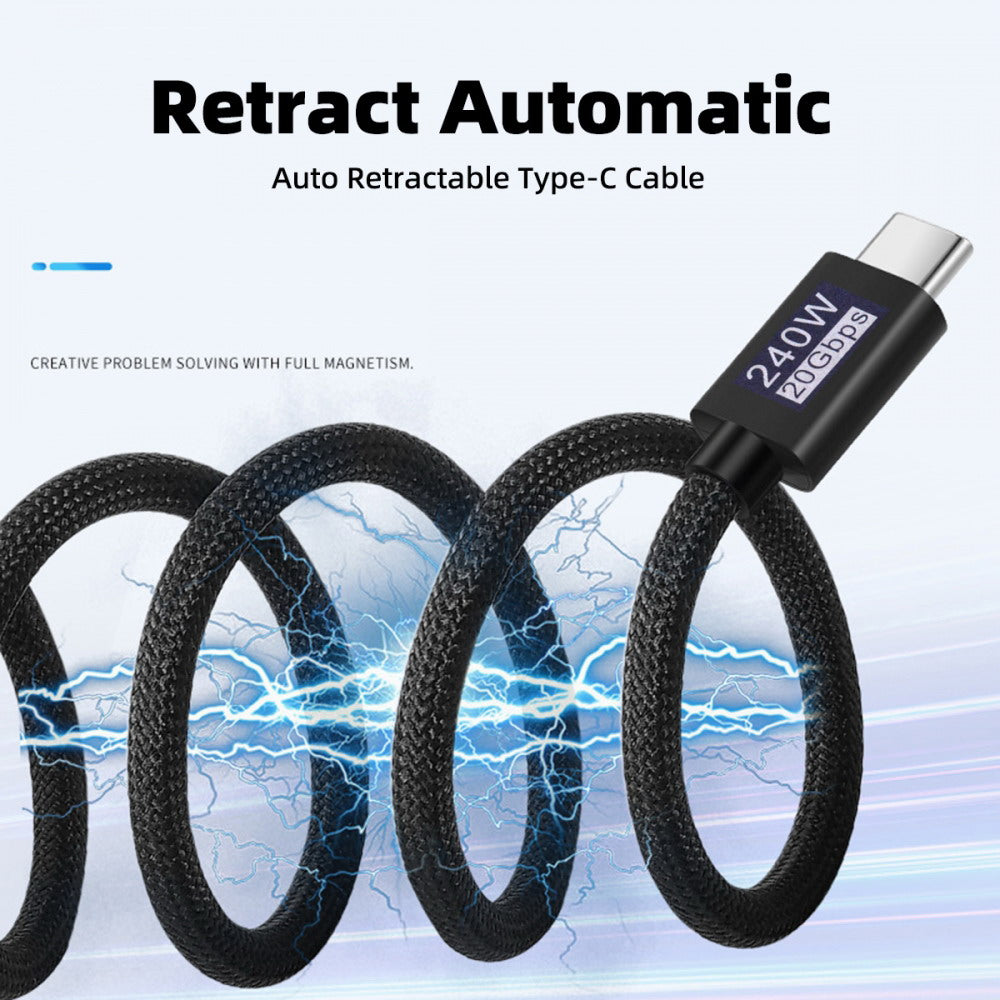 USB3.2 Magnetic Cable USB-C 20Gbps 240W 8K 5K 4K USB4.0 Hyper Super Coiled Type-C Fast Charging Cord UC-033-MG