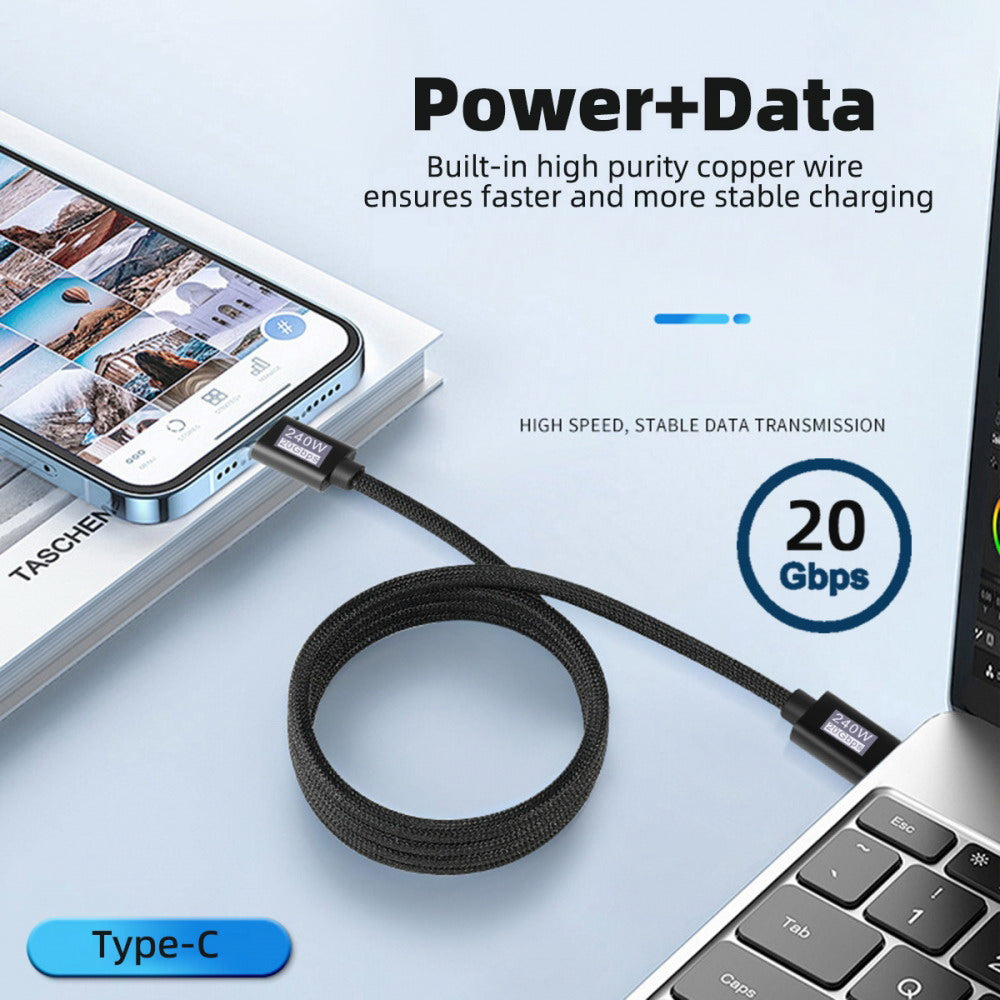 USB3.2 Magnetic Cable USB-C 20Gbps 240W 8K 5K 4K USB4.0 Hyper Super Coiled Type-C Fast Charging Cord UC-033-MG