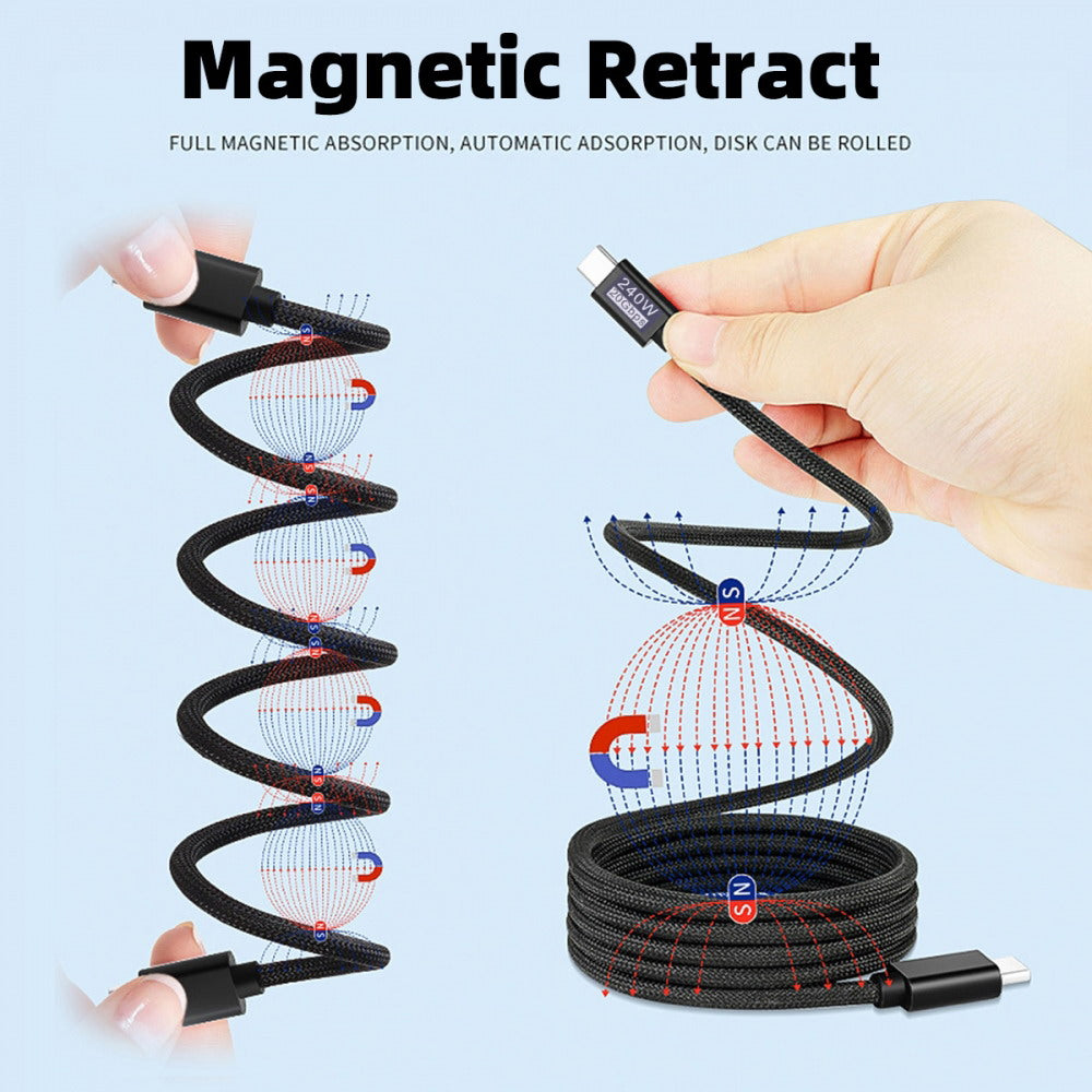 USB3.2 Magnetic Cable USB-C 20Gbps 240W 8K 5K 4K USB4.0 Hyper Super Coiled Type-C Fast Charging Cord UC-033-MG