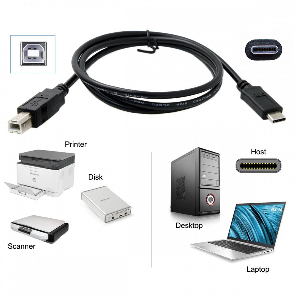 USB-C USB 3.1 Type C Male to USB 2.0 B Type Male Data Cable for Phone Mac Laptop MIDI Printer Scanner UC-005