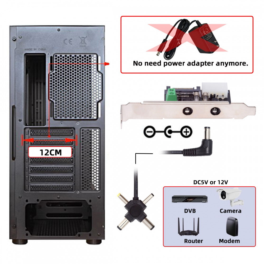 DC 12V 5V Output Power System Intelligent Control Management System Power Card with PCI-E Bracket for Monitor Router PW-030