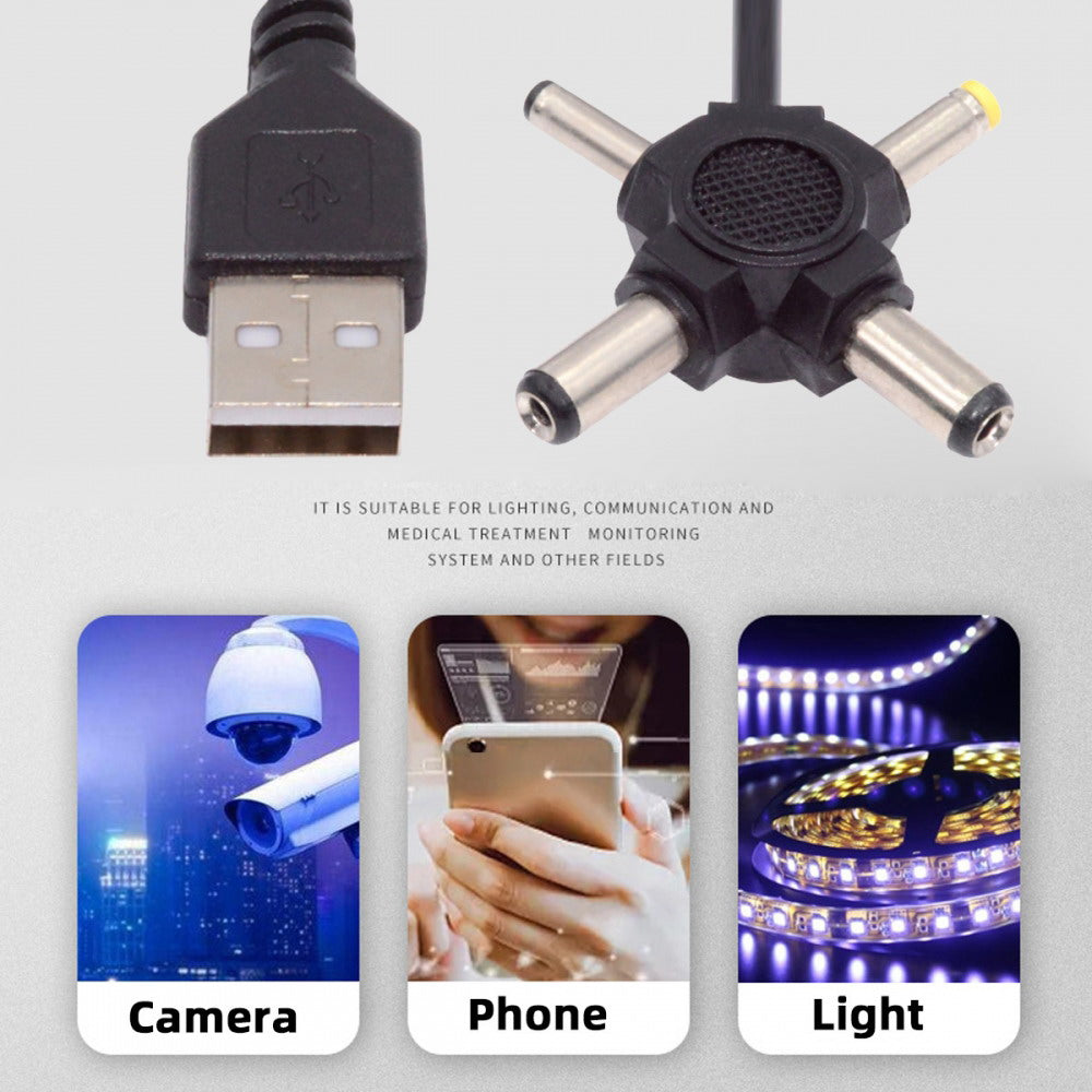 USB 2.0 Type-A Male to 4-in-1 DC 5V 5.5x2.5mm 5.5x2.1mm 4.0x1.7mm 3.5x1.3mm Power Plug Barrel Connector Charge Cable PW-010-AM