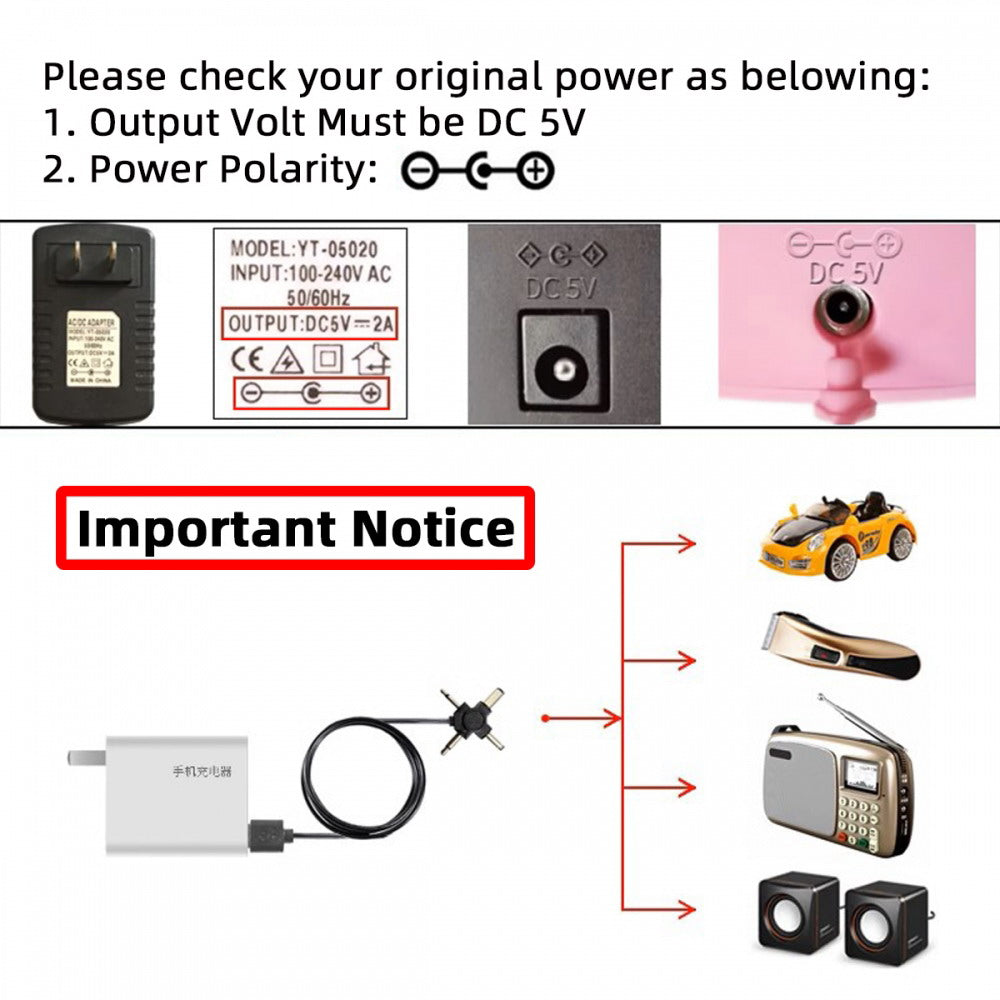 USB 2.0 Type-A Male to 4-in-1 DC 5V 5.5x2.1mm 4.0x1.7mm Mono 3.5mm 2.5mm Power Plug Barrel Connector Charge Cable PW-010-MO