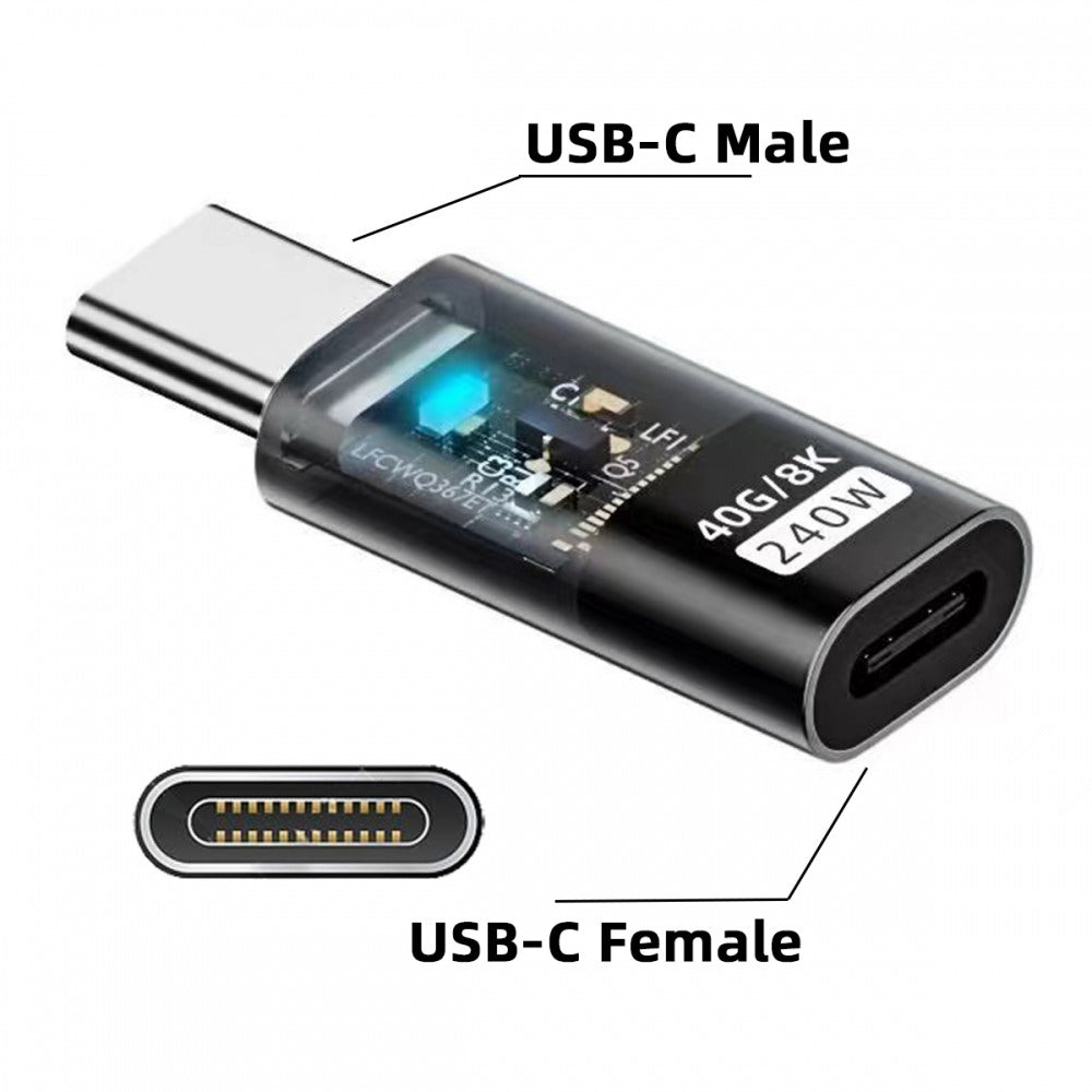 Transparent LED USB4 Type C Male to Female Extension 240W Power 40Gbps Data 8K Video Adapter for Phone Laptop UC-103-TR