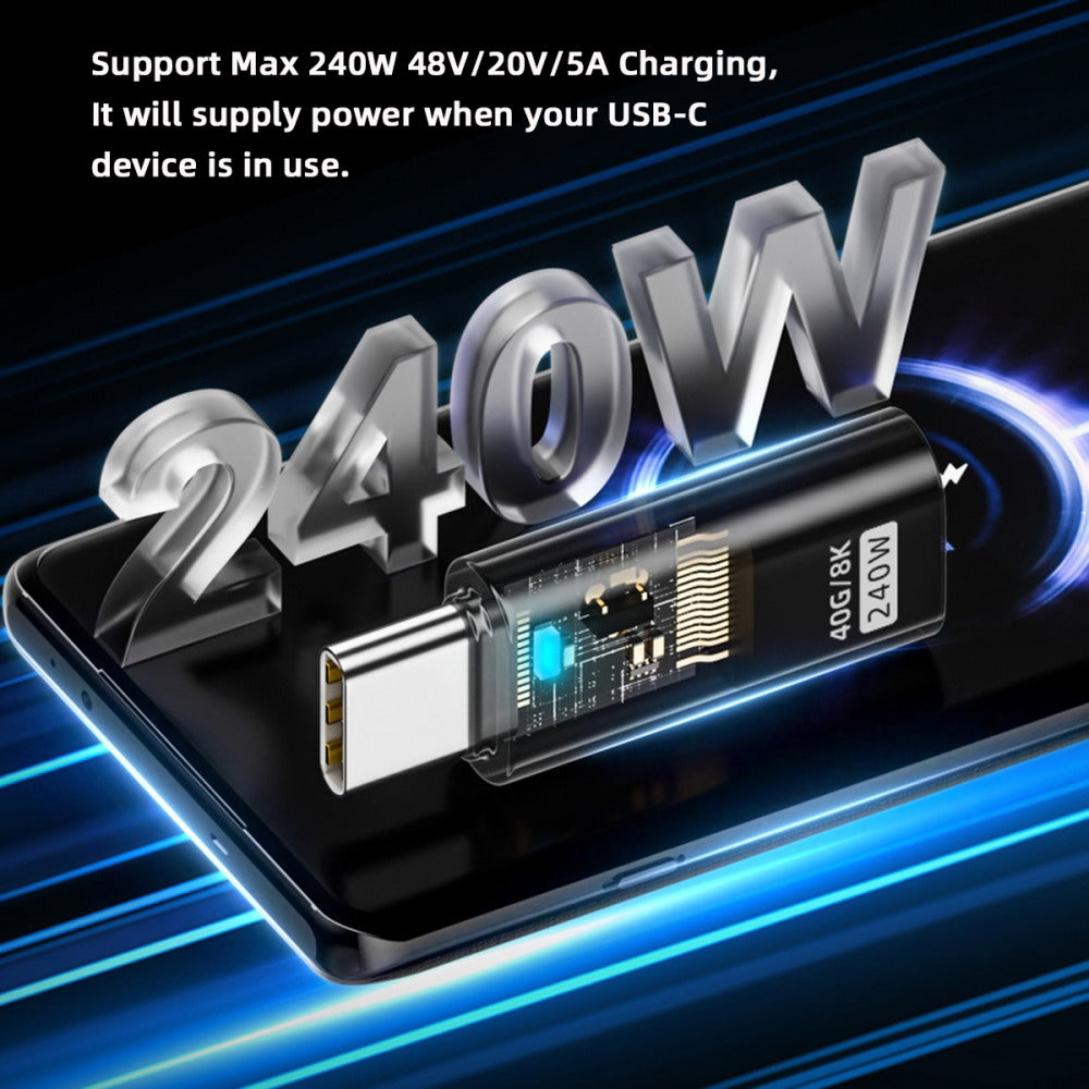 Transparent LED USB4 Type C Male to Female Extension 240W Power 40Gbps Data 8K Video Adapter for Phone Laptop UC-103-TR