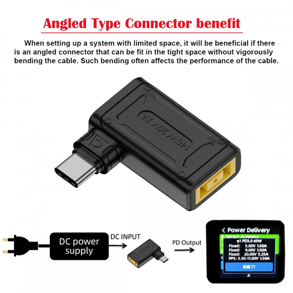 140W 100W Rectangle Jack Thinkpad X1 Input to USB-C Type-C Angled 90 Degree Power Plug Charge Adapter for Laptop Phone UC-066-1145MM