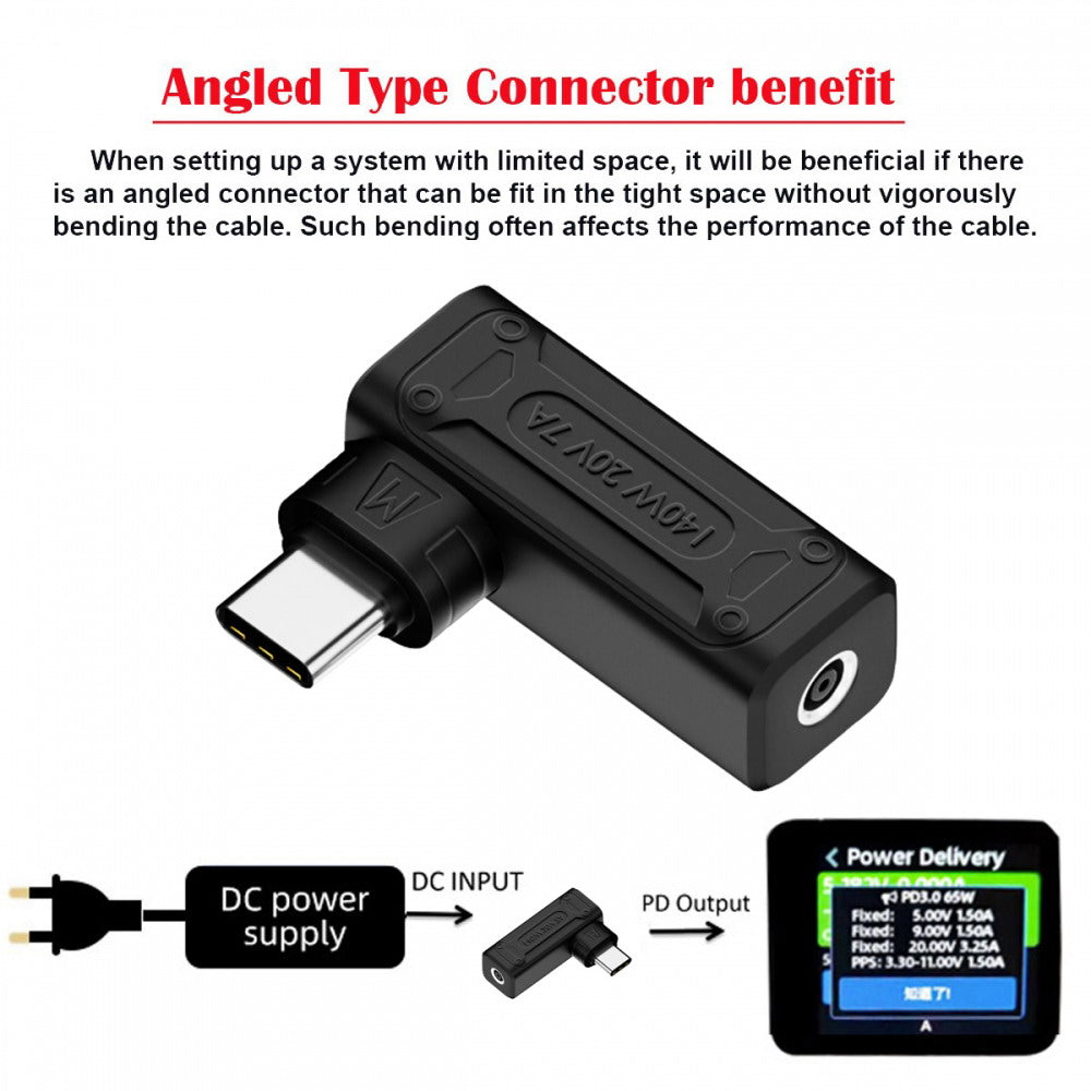 140W 100W DC Jack 4.5x3.0mm Input to USB-C Type-C Angled 90 Degree Power Plug Charge Adapter for Laptop Phone UC-066-4530MM