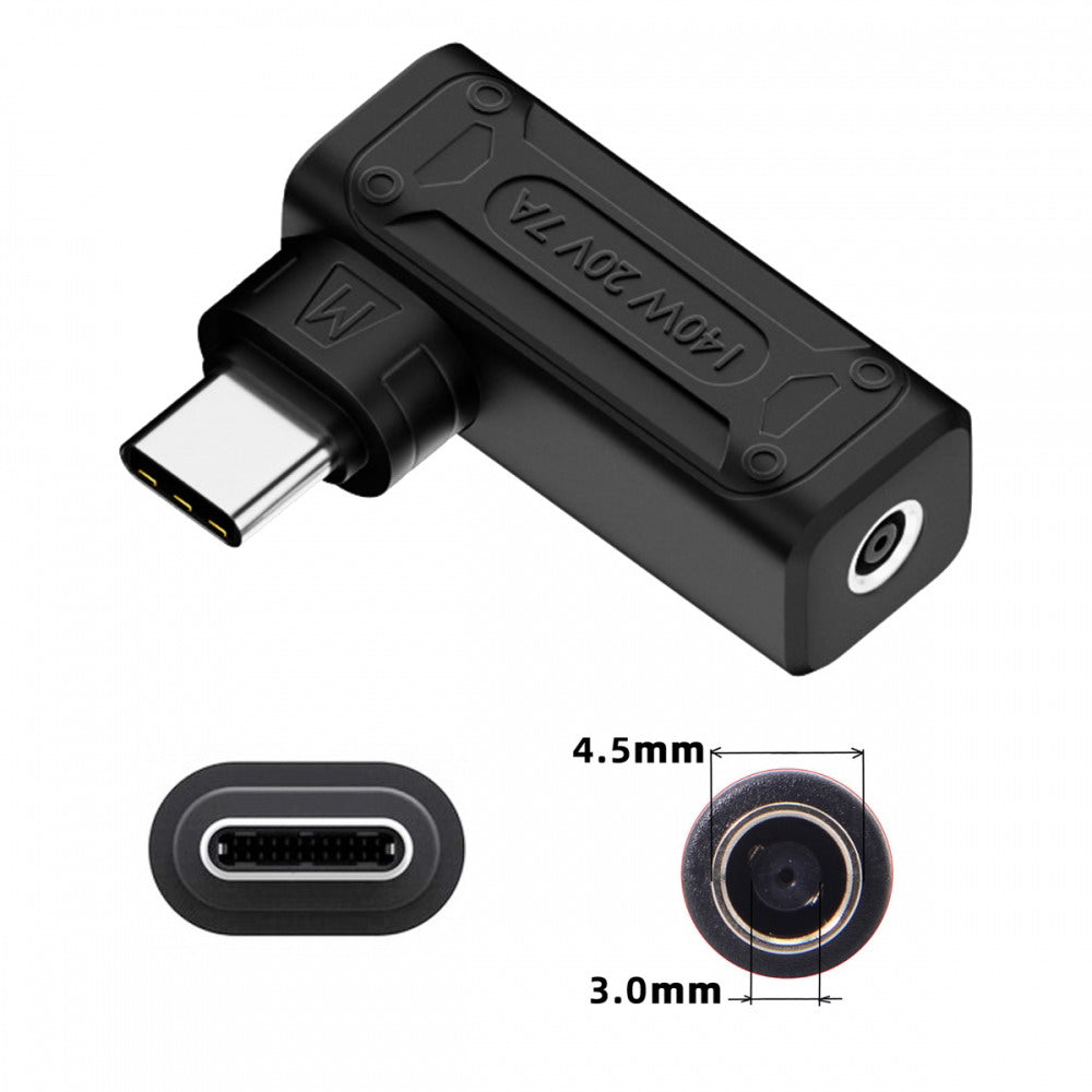 140W 100W DC Jack 4.5x3.0mm Input to USB-C Type-C Angled 90 Degree Power Plug Charge Adapter for Laptop Phone UC-066-4530MM