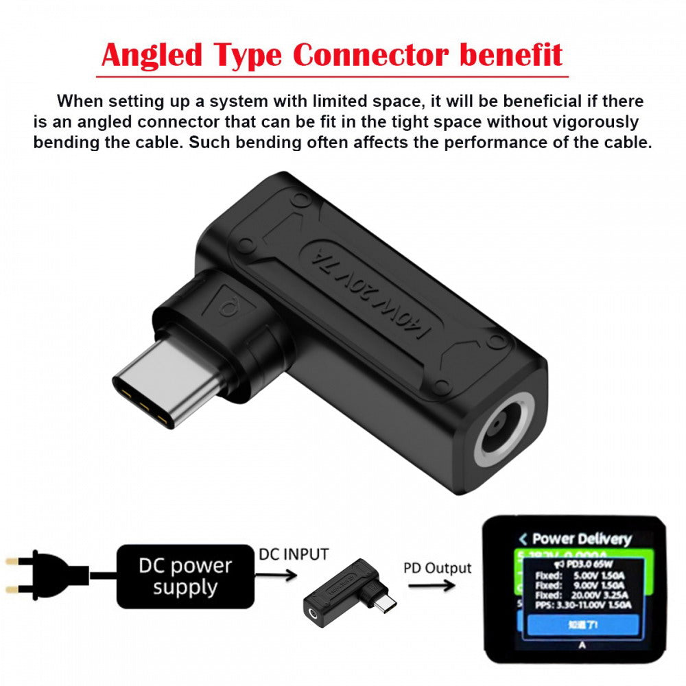 140W 100W DC Jack 6.0x1.4mm Input to USB-C Type-C Angled 90 Degree Power Plug Charge Adapter for Laptop Phone UC-066-6014MM