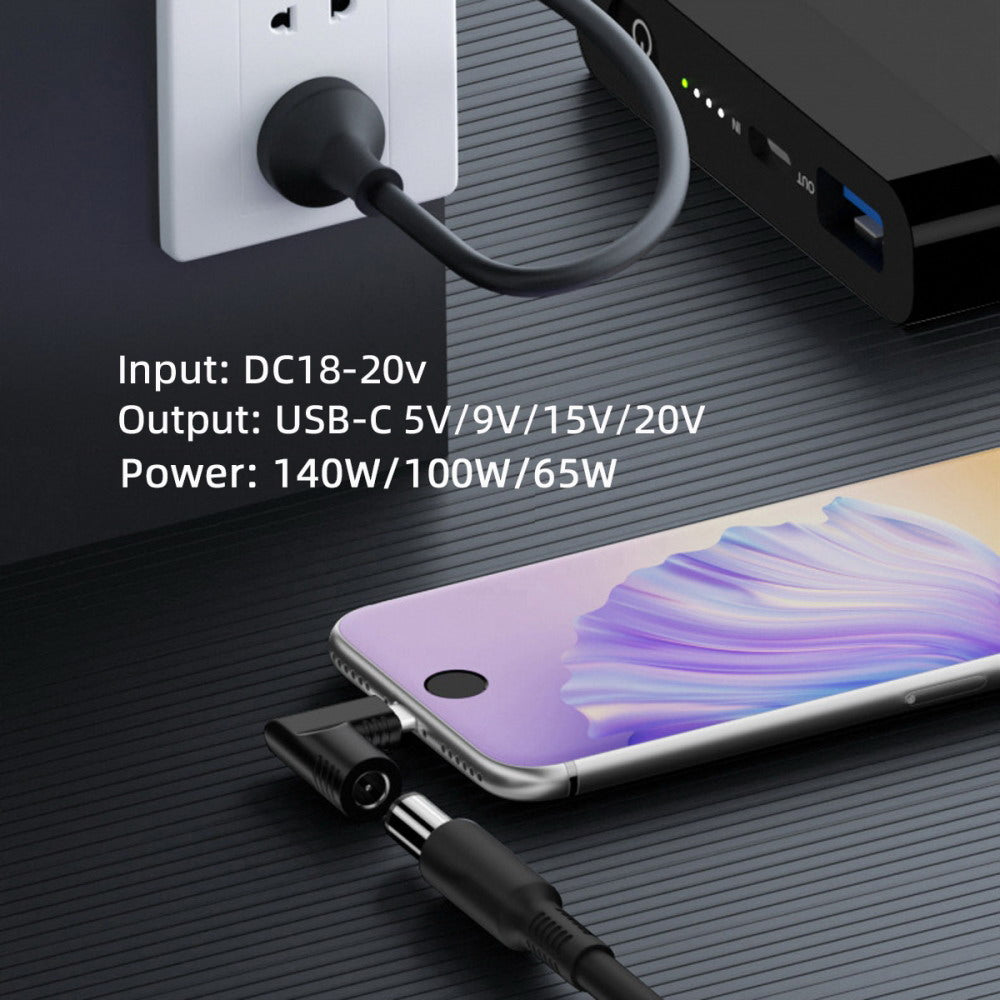 140W 100W DC Jack 6.0x1.4mm Input to USB-C Type-C Angled 90 Degree Power Plug Charge Adapter for Laptop Phone UC-066-6014MM