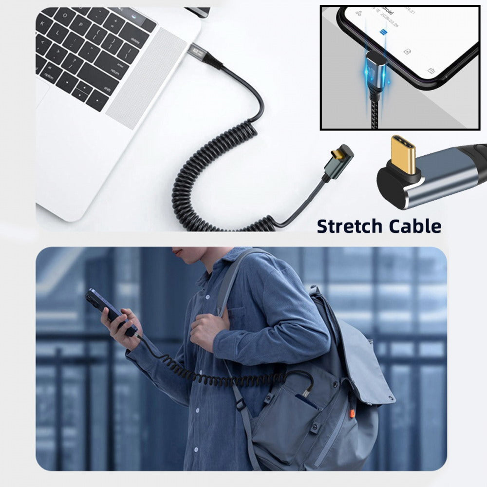 Stretch Coiled USB-C USB4 Cable 20Gbps 100W 8K Type-C Up Angled Male to Male Cable Power & Data for Laptop Keyboard Tablet UC-164-UP-1.8M
