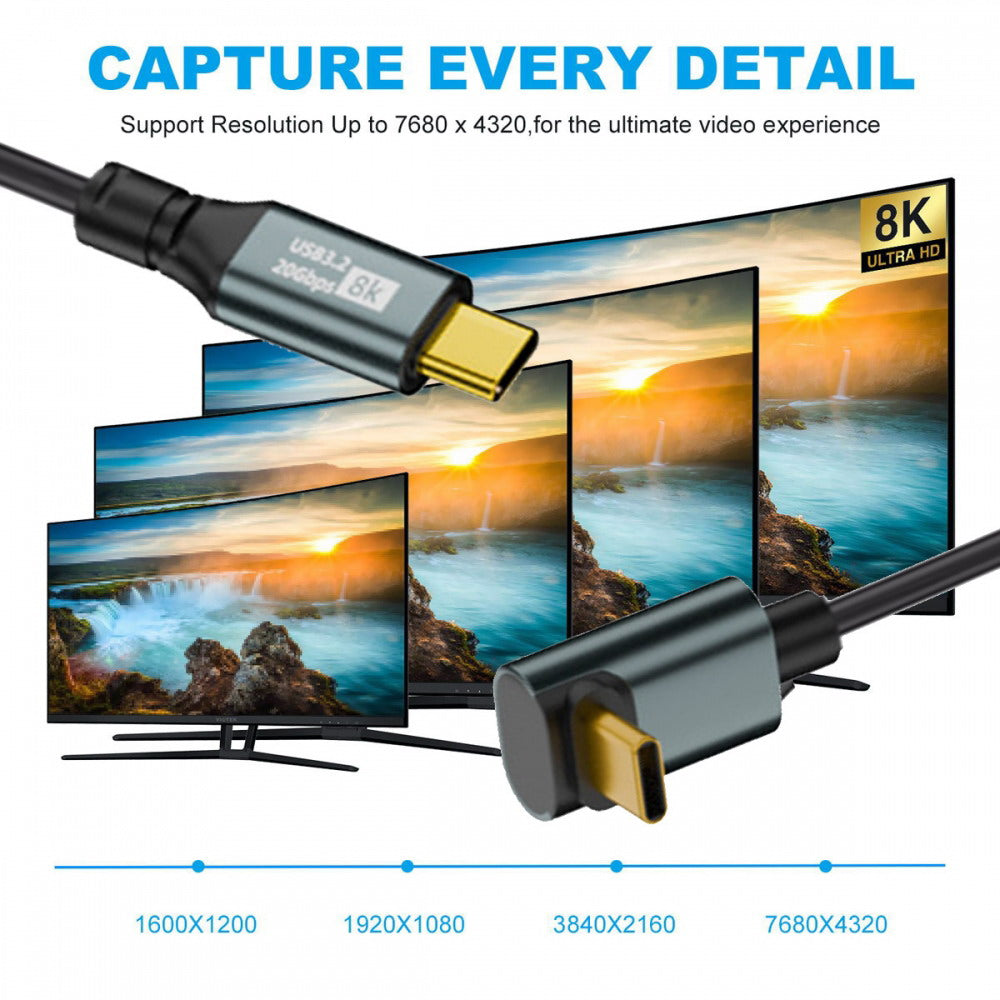Stretch Coiled USB-C USB4 Cable 20Gbps 100W 8K Type-C Up Angled Male to Male Cable Power & Data for Laptop Keyboard Tablet UC-164-UP-1.8M