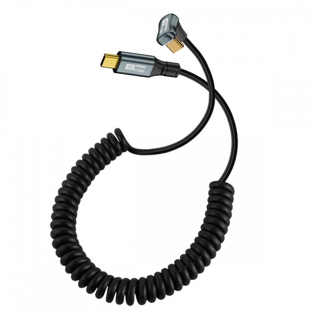 Stretch Coiled USB-C USB4 Cable 20Gbps 100W 8K Type-C Opposite Back Angled Male to Male Cable Power & Data for Laptop Keyboard Tablet UC-164-OS-1.8M