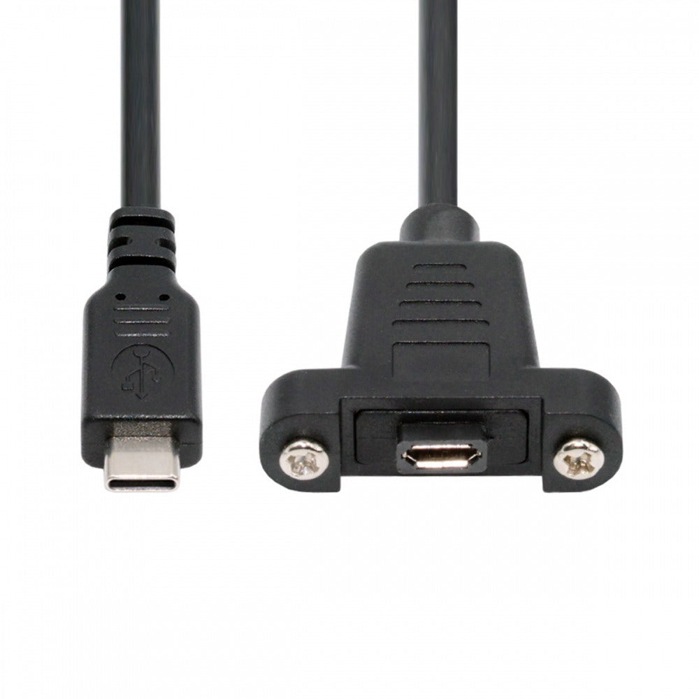USB2.0 Micro 5Pin Female to Type-C USB-C Male Power Cable 480Mbps Data with Panel Mount Holes 50cm U2-097-TC