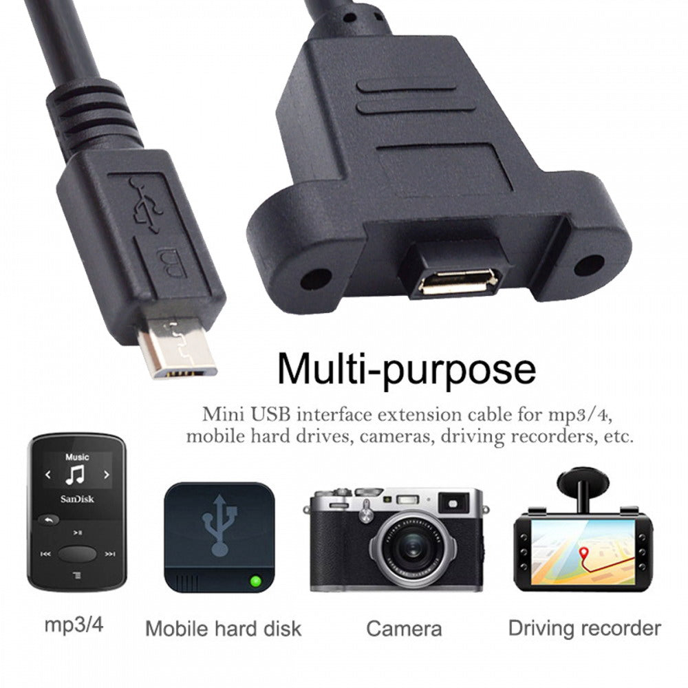 Micro USB 5Pin Male to Female Extension Panel Mount Type Cable with Screws 50cm U2-097-BK