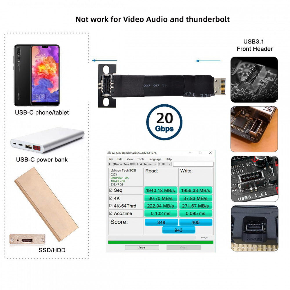 USB 3.1 Front Panel Header Male to Female Type-E IDC 20Pin Motherboard Extension Data Cable 50cm UC-024