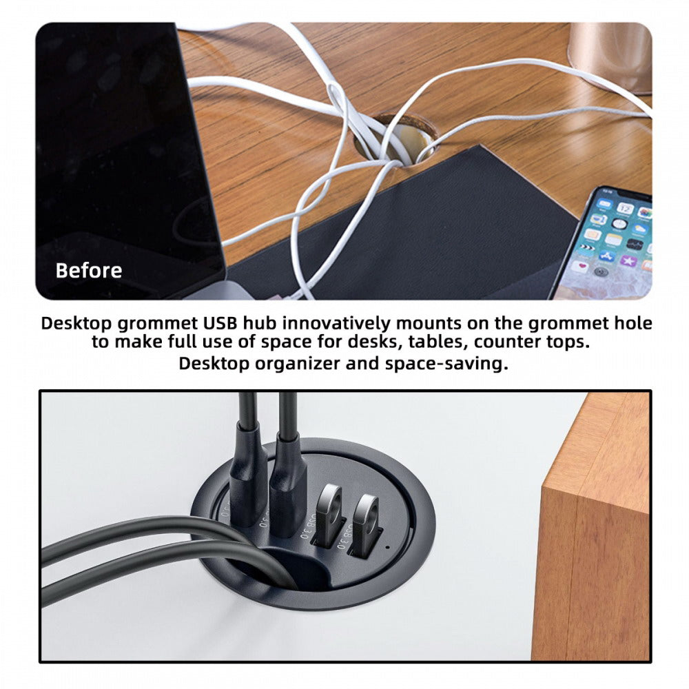 USB 3.0 Hub 4 Port USB 60mm Desk Grommet Splitter Dock Station Interface for Desktop PC Desk U3-095-HUB01