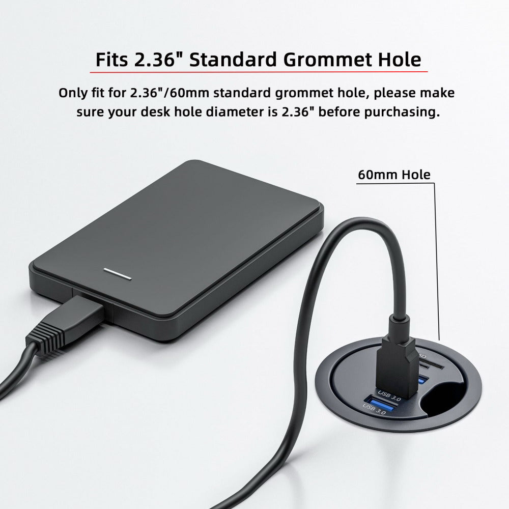 USB 3.0 Hub SD TF 3 Port USB 60mm Desk Grommet Splitter Dock Station Micro-SD Card Reader for Desktop PC Desk U3-095-HUB02