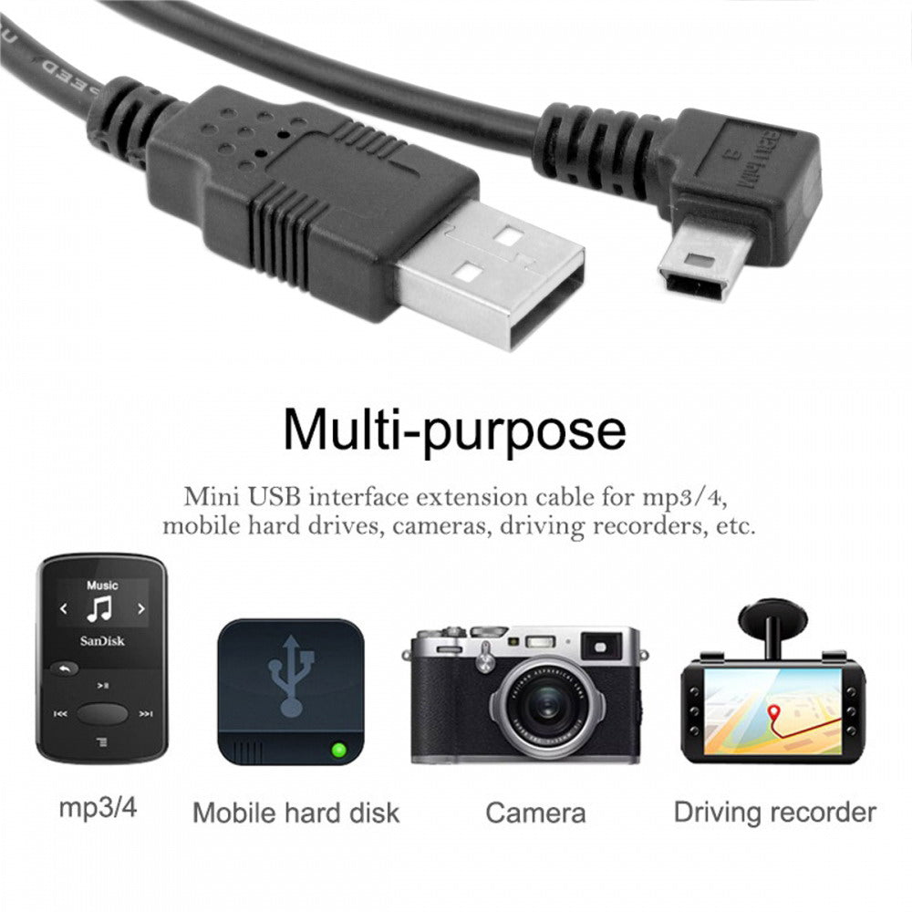 Mini USB B Type 5pin Male Right Angled 90 Degree to USB 2.0 Male Data Cable with Ferrite U2-057-RI-3.0M/U2-057-RI-5.0M