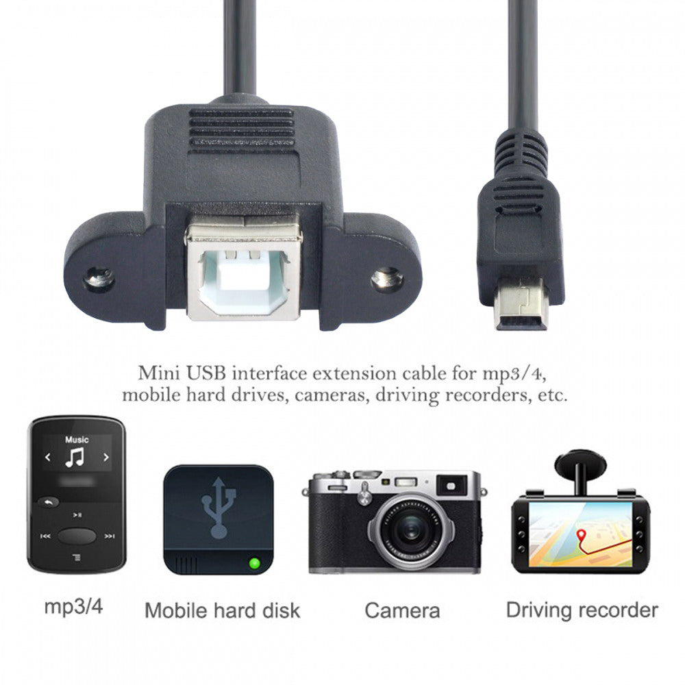 Mini USB B Type 5pin Male to USB 2.0 B Type Female Data Cable Panel Mount Type U2-059-BK