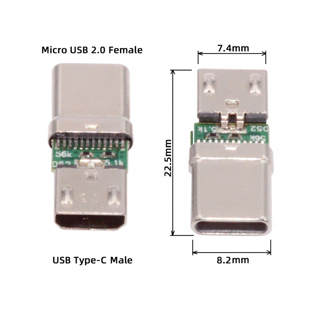 5pcs/lot Micro USB 2.0 5Pin Female Connector to USB Type-C Male Power Data PCBA Adapter for Tablet Phone Laptop CN-016-CM