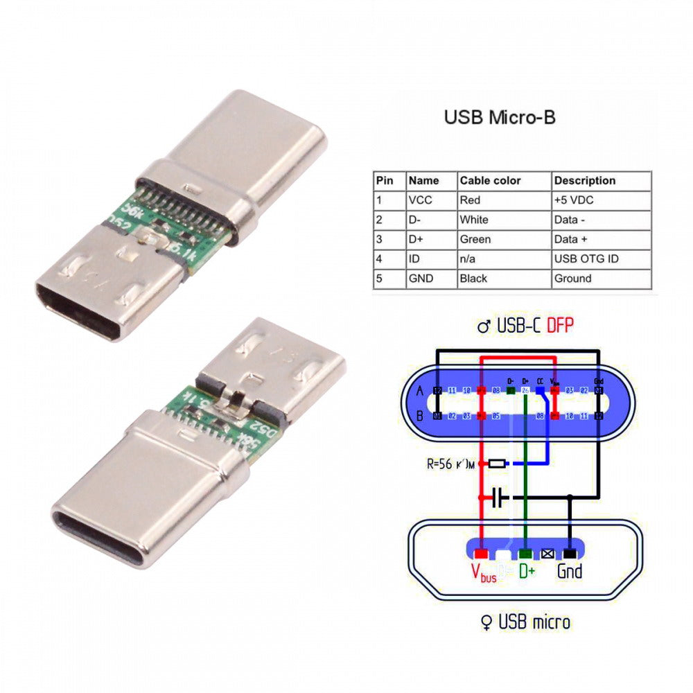 5pcs/lot Micro USB 2.0 5Pin Female Connector to USB Type-C Male Power Data PCBA Adapter for Tablet Phone Laptop CN-016-CM