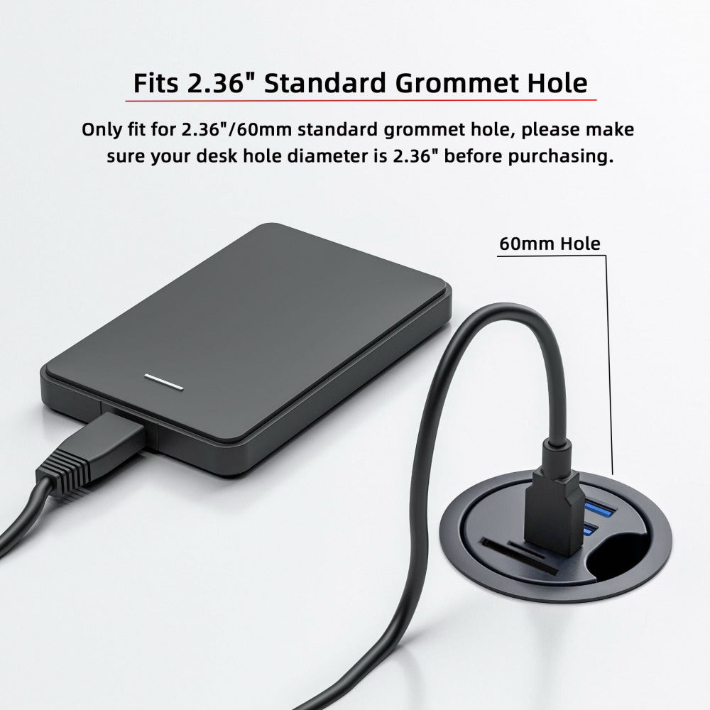 USB 3.0 Hub SD TF USB-C 2 Port USB 60mm Desk Grommet Splitter Dock Station Micro-SD Card Reader for Desktop PC U3-095-HUB04