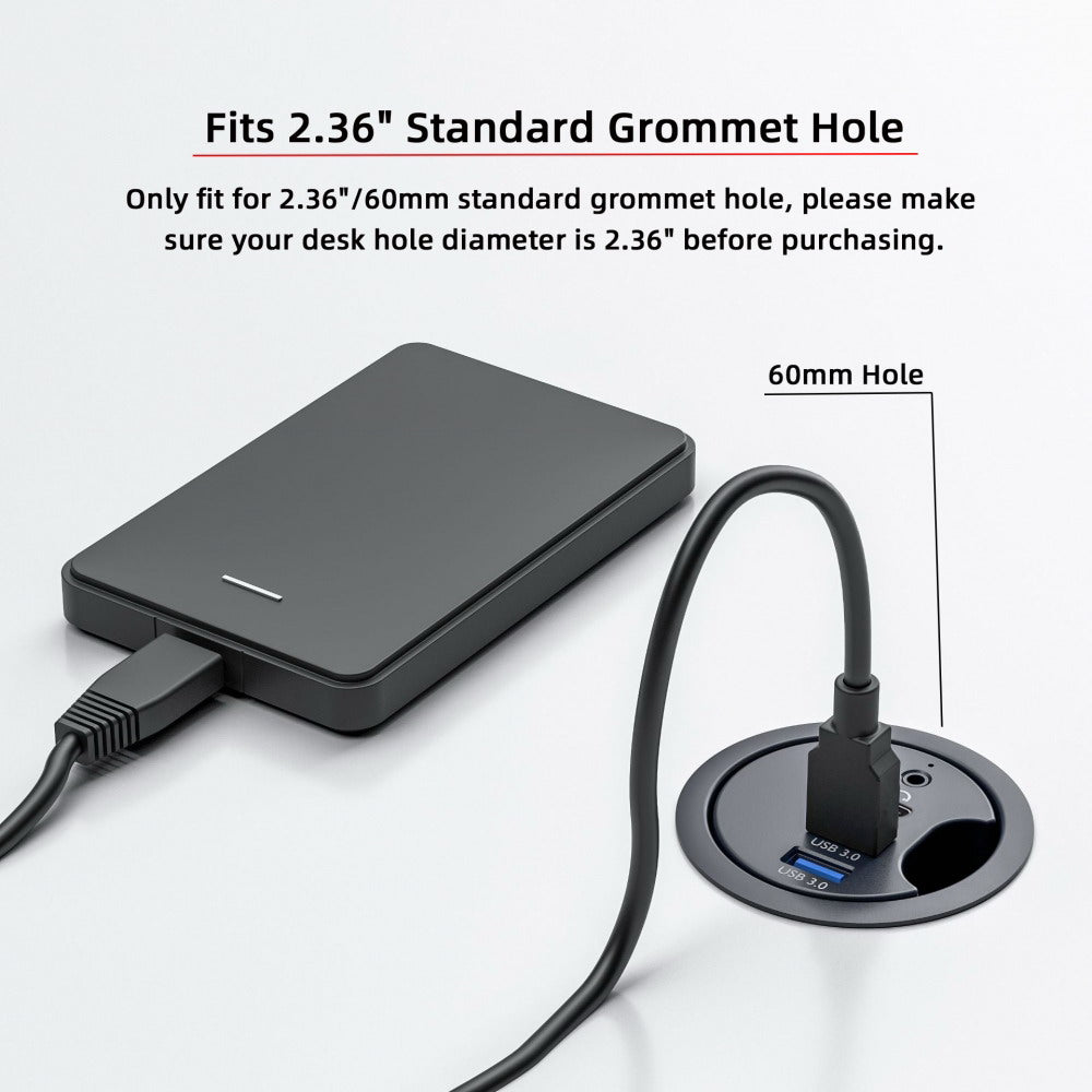 USB 3.0 Hub Sound Card USB-C 2 Port USB 60mm Desk Grommet Splitter Dock Station Headphone Mic Audio Interface for Desktop PC Desk U3-095-HUB05