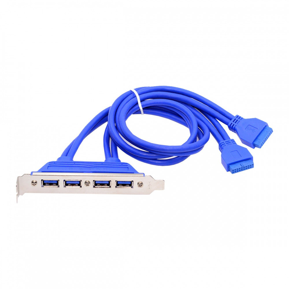 Internal Four Ports USB 3.0 Female Mount Panel to Motherboard 20pin Baffle Cable with PCI Bracket 50cm U3-066-4P