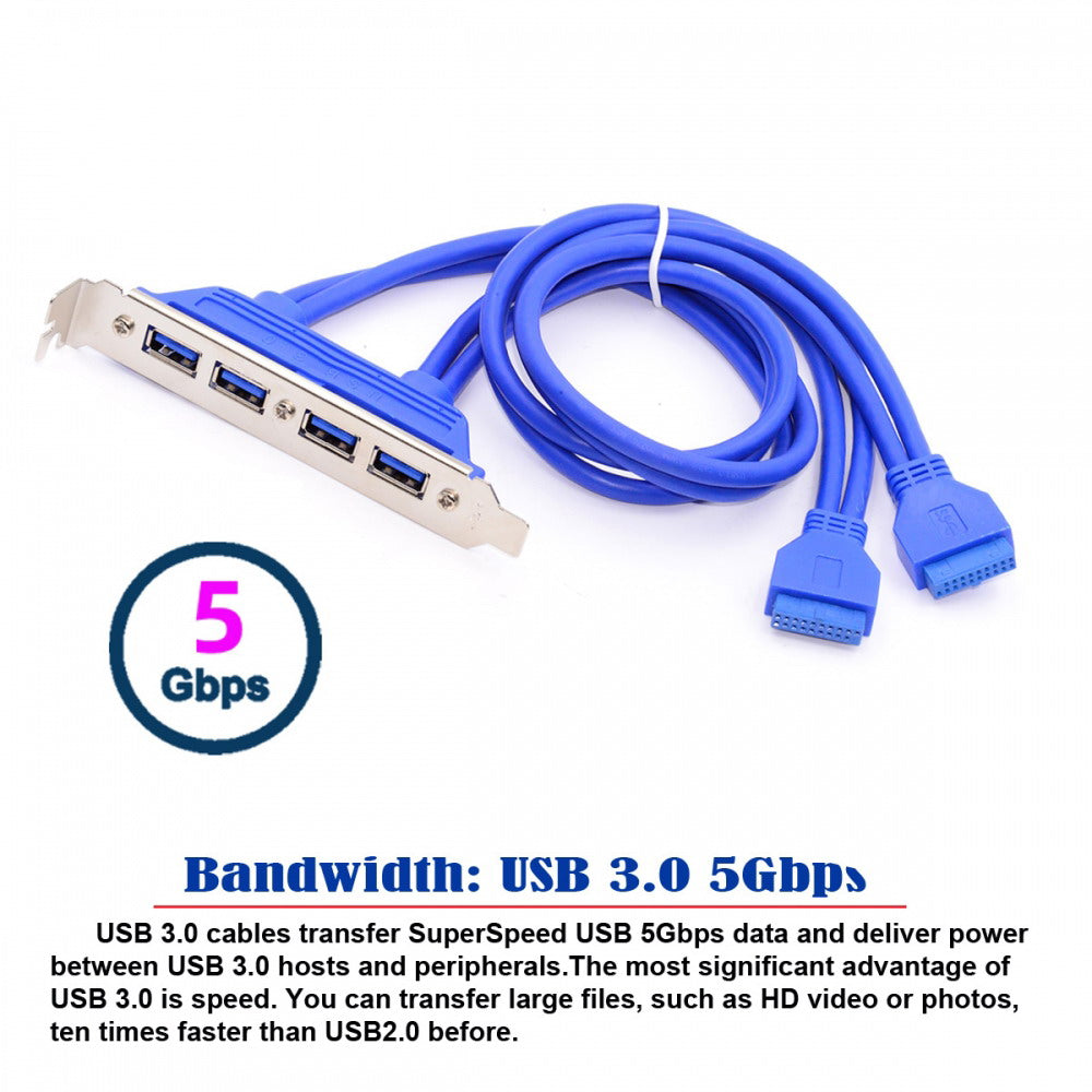 Internal Four Ports USB 3.0 Female Mount Panel to Motherboard 20pin Baffle Cable with PCI Bracket 50cm U3-066-4P
