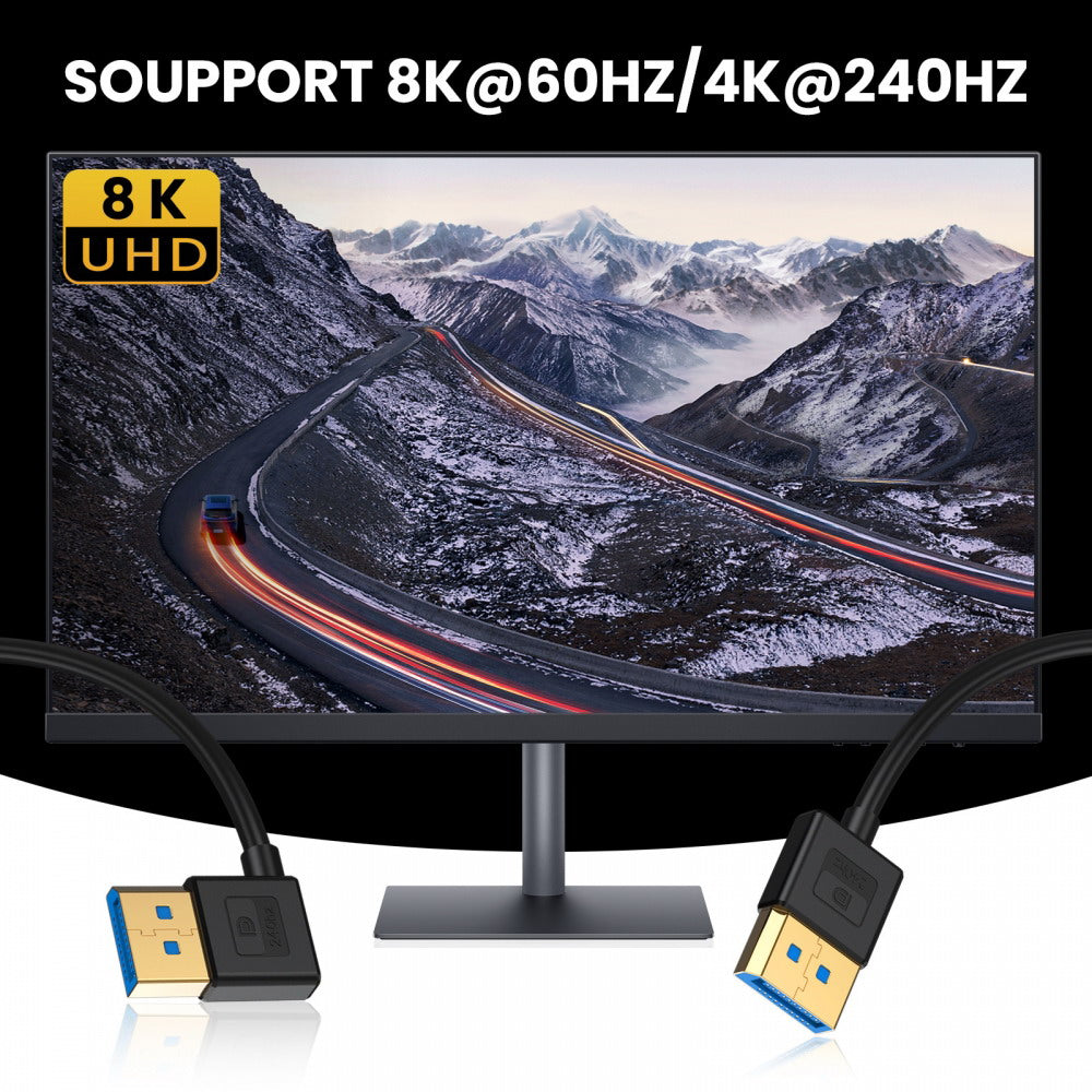 Ultrafine Left Angled DisplayPort 1.4 DP to DP Cable 8K 60hz Cable Ultra-HD UHD 4K 144hz 90 Degree for Desktop Laptop Monitor 100cm DP-011-LE