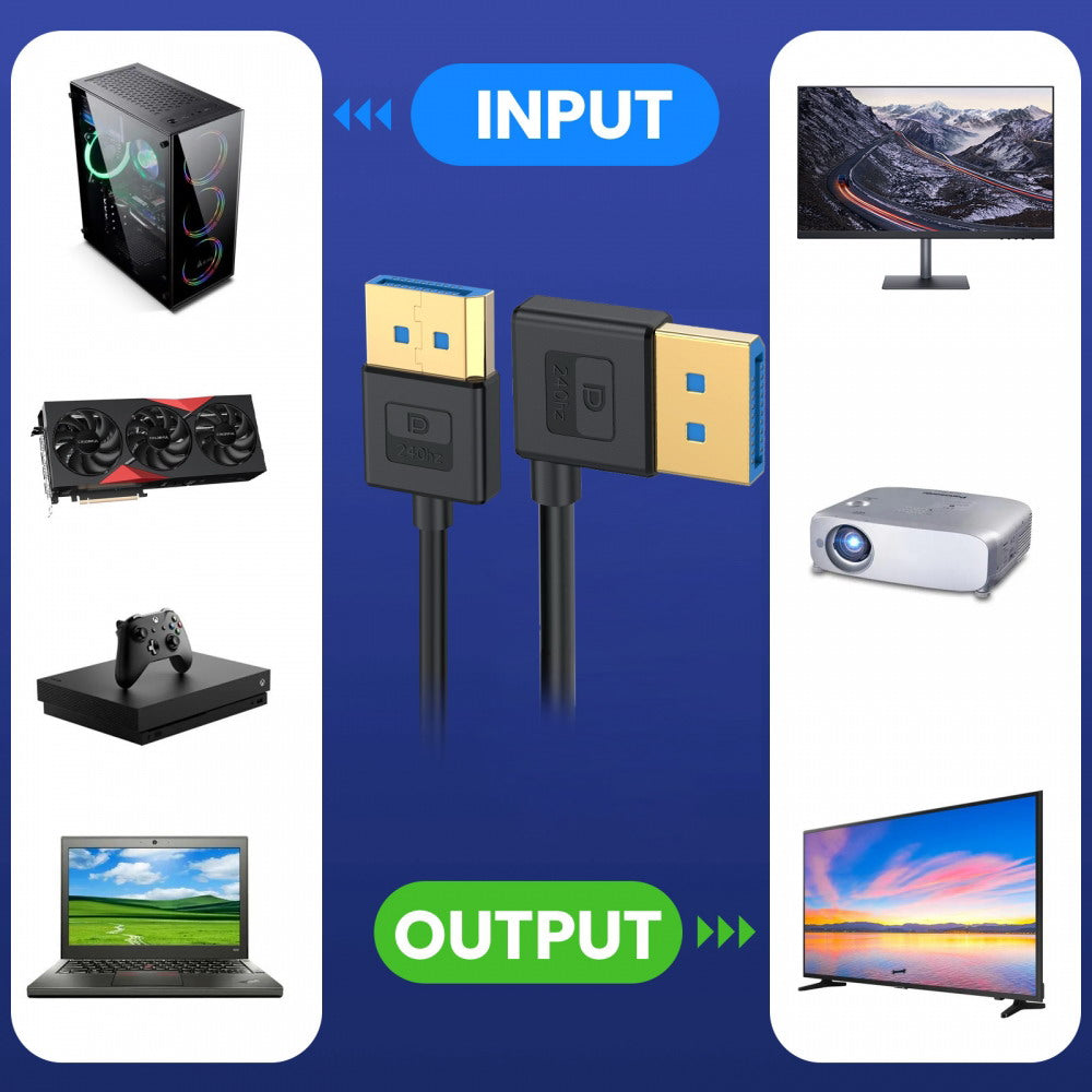 Ultrafine Right Angled DisplayPort 1.4 DP to DP Cable 8K 60hz Cable Ultra-HD UHD 4K 144hz 90 Degree for Desktop Laptop Monitor 100cm DP-011-RI