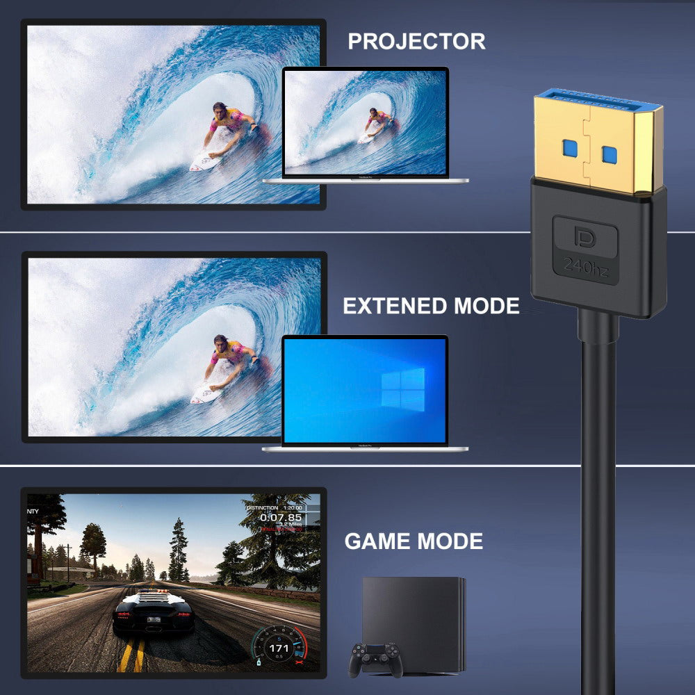 Ultrafine Right Angled DisplayPort 1.4 DP to DP Cable 8K 60hz Cable Ultra-HD UHD 4K 144hz 90 Degree for Desktop Laptop Monitor 100cm DP-011-RI