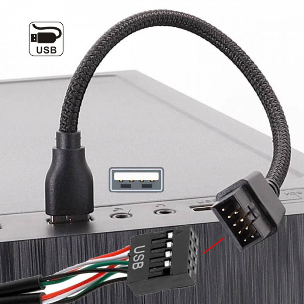 Single USB 2.0 Male Type-A to Motherboard 9Pin 10Pin Male Header Cable with Sleeve 20cm U2-076