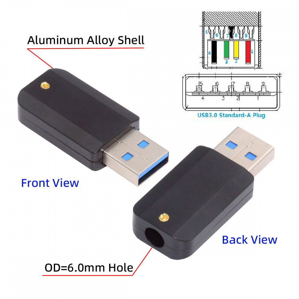 USB 3.0 Type-A Male Plug Connector Solder Type with Aluminum Alloy Shell Black Customization for 6.0mm Cable CN-024-MA